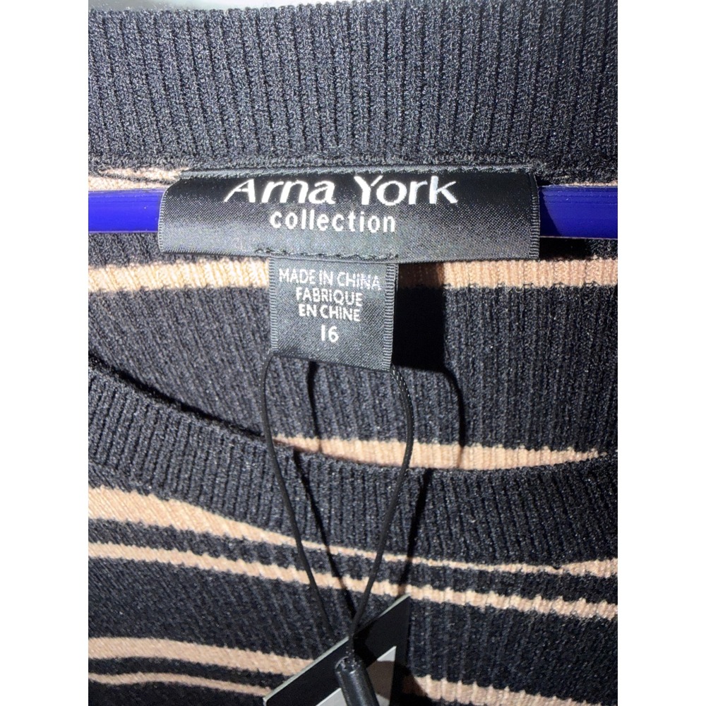 Arna‎ York Collection Marly STR Sweater Dress Black Biscuit Striped Midi Size 16 - Picture 4 of 4